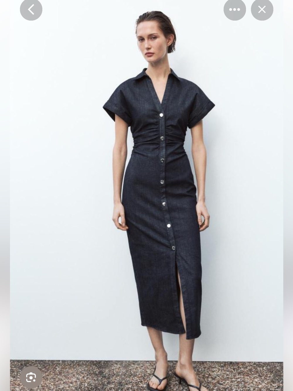 Zara Dark Denim Button-Front Midi Dress